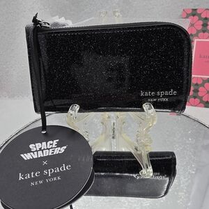 Space Invaders x Kate Spade New York Glitter Black Patent Small Bifold Wallet